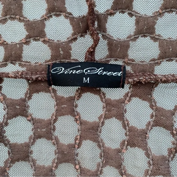 Vine Street Y2K Brown Textured Honeycomb Semi-Sheer Mesh Zip Front Hoodie Medium - Picture 8 of 9